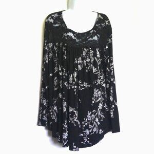 NEW Bishuige Babydoll Top Black & White Floral Lace Trim Stretch NWT Plus Sz 3X